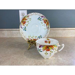 Court China Tea Cup And Saucer Set White w/Blue Birds Flowers